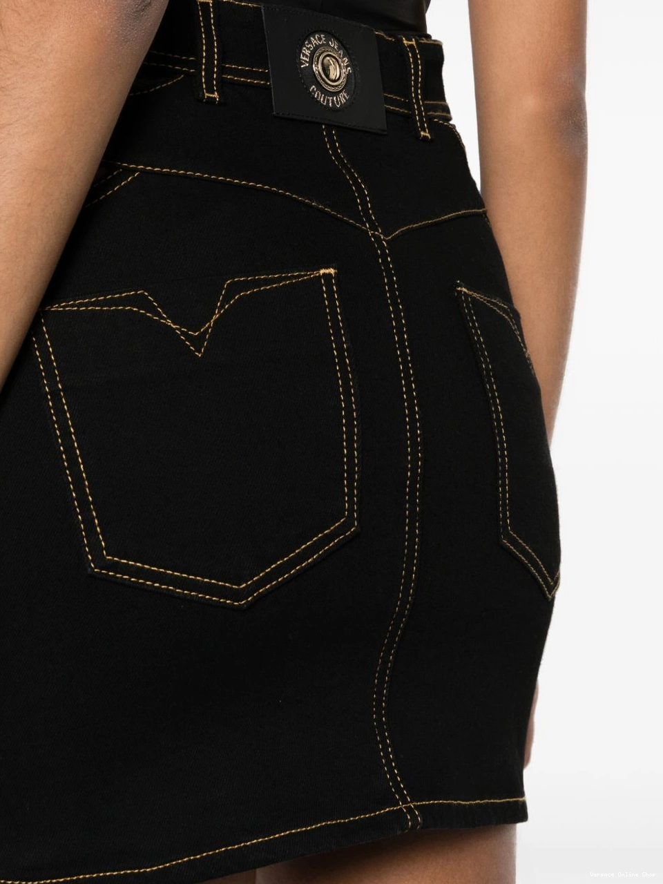 Cheap Jeans denim Couture mini skirt Versace Baroque buckle Women 0709